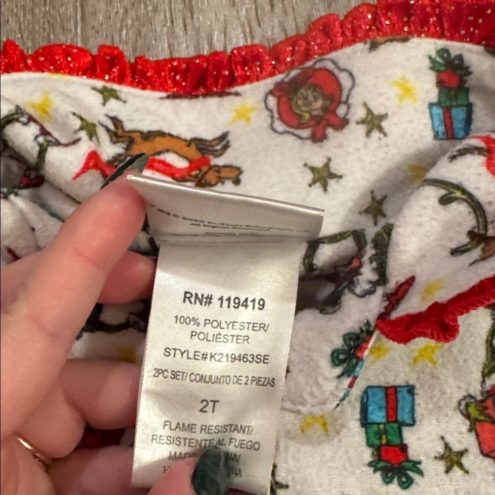 Festive Kids Pajamas Set - White with Red and Green Accents - The Grinch
